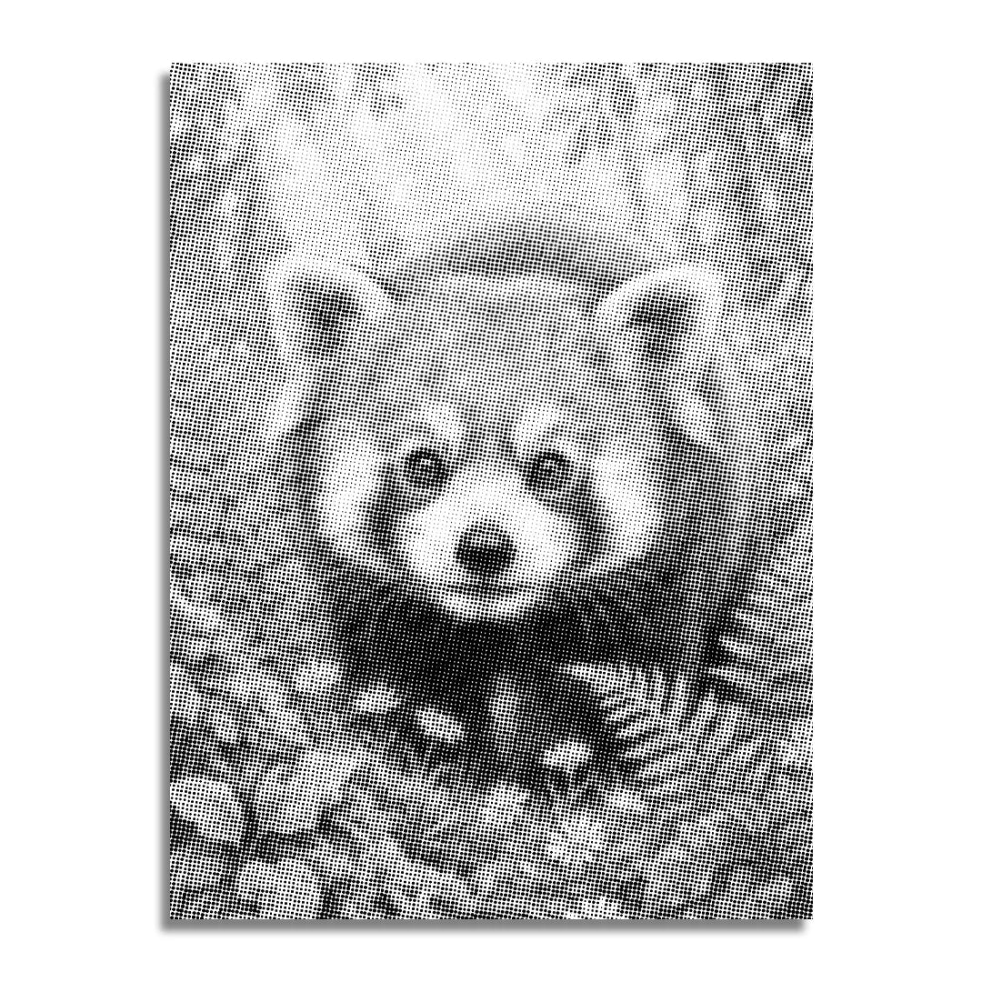 Rød panda med blomster prik maleri