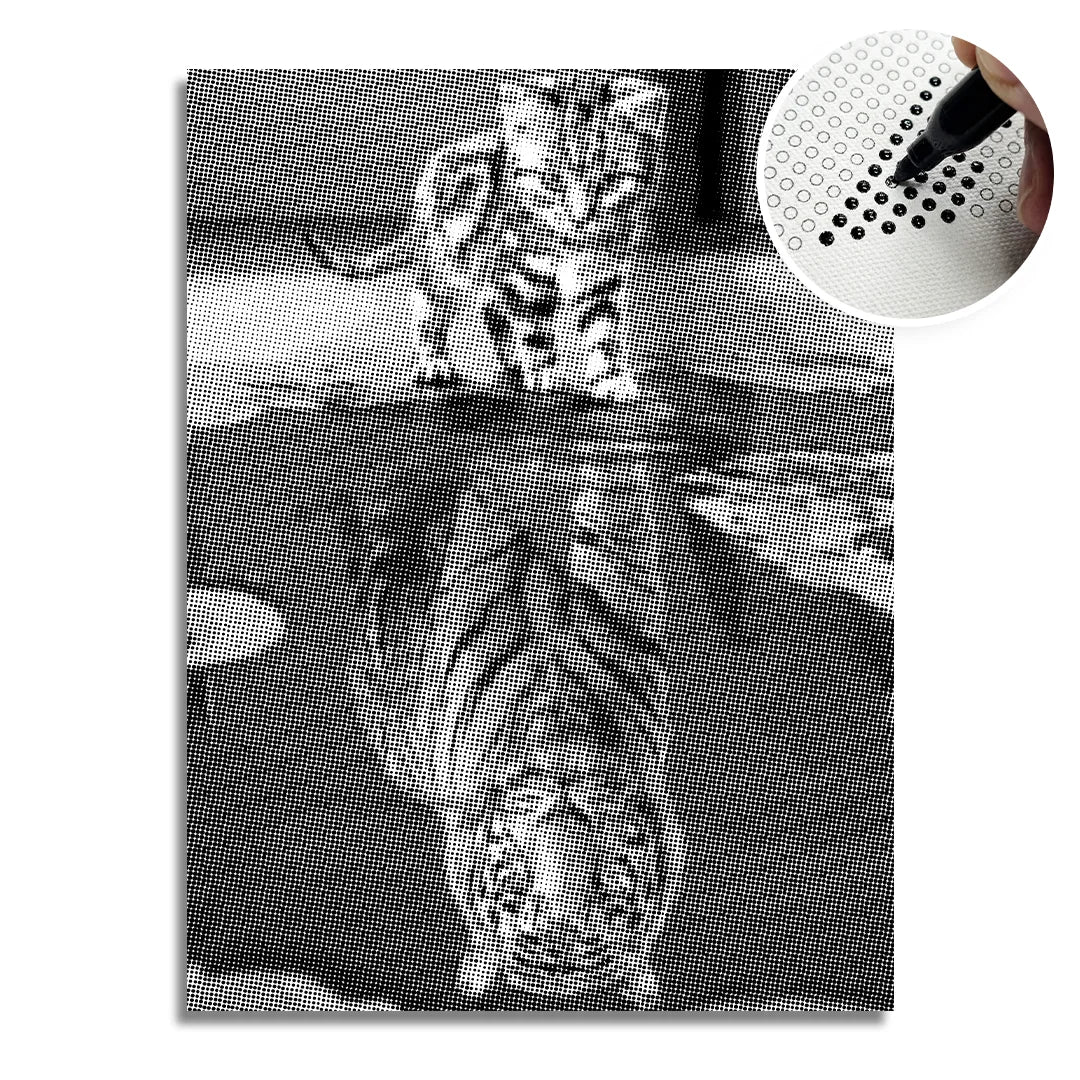 Cat With Tiger Reflection Dot Painting