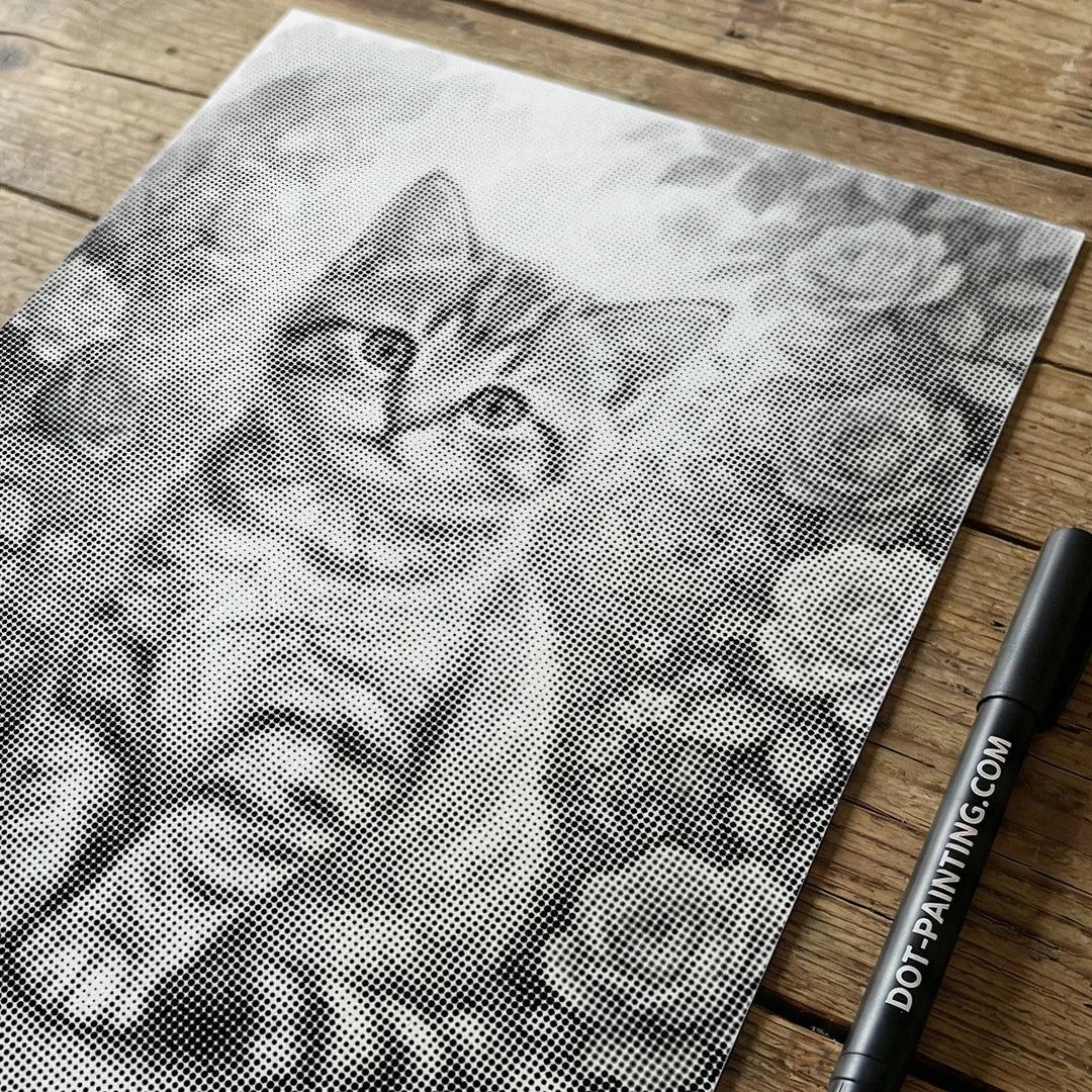 Kat med blomster Dot maleri