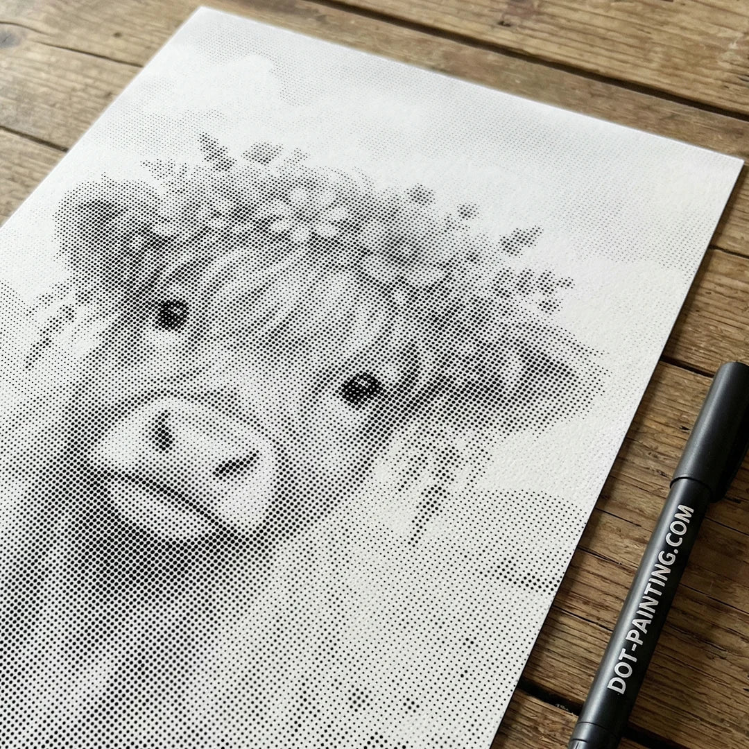 Ko med blomster Dot maleri