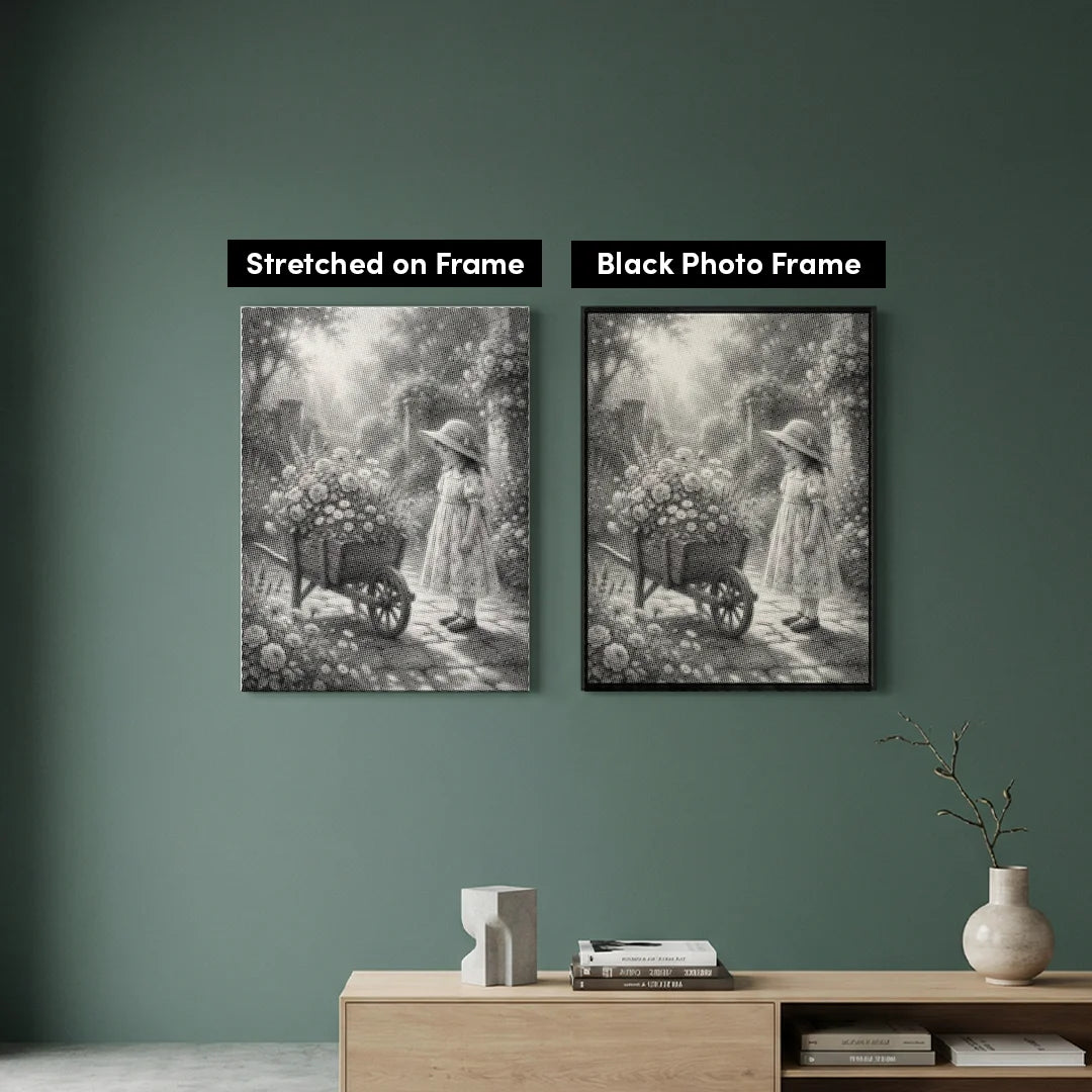 Pige med Blomstervogn Dot Painting