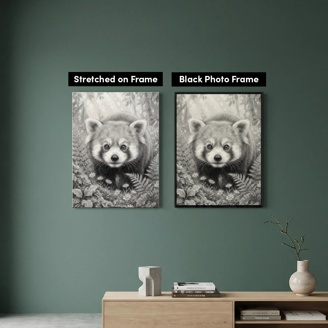 Rød panda med blomster prik maleri