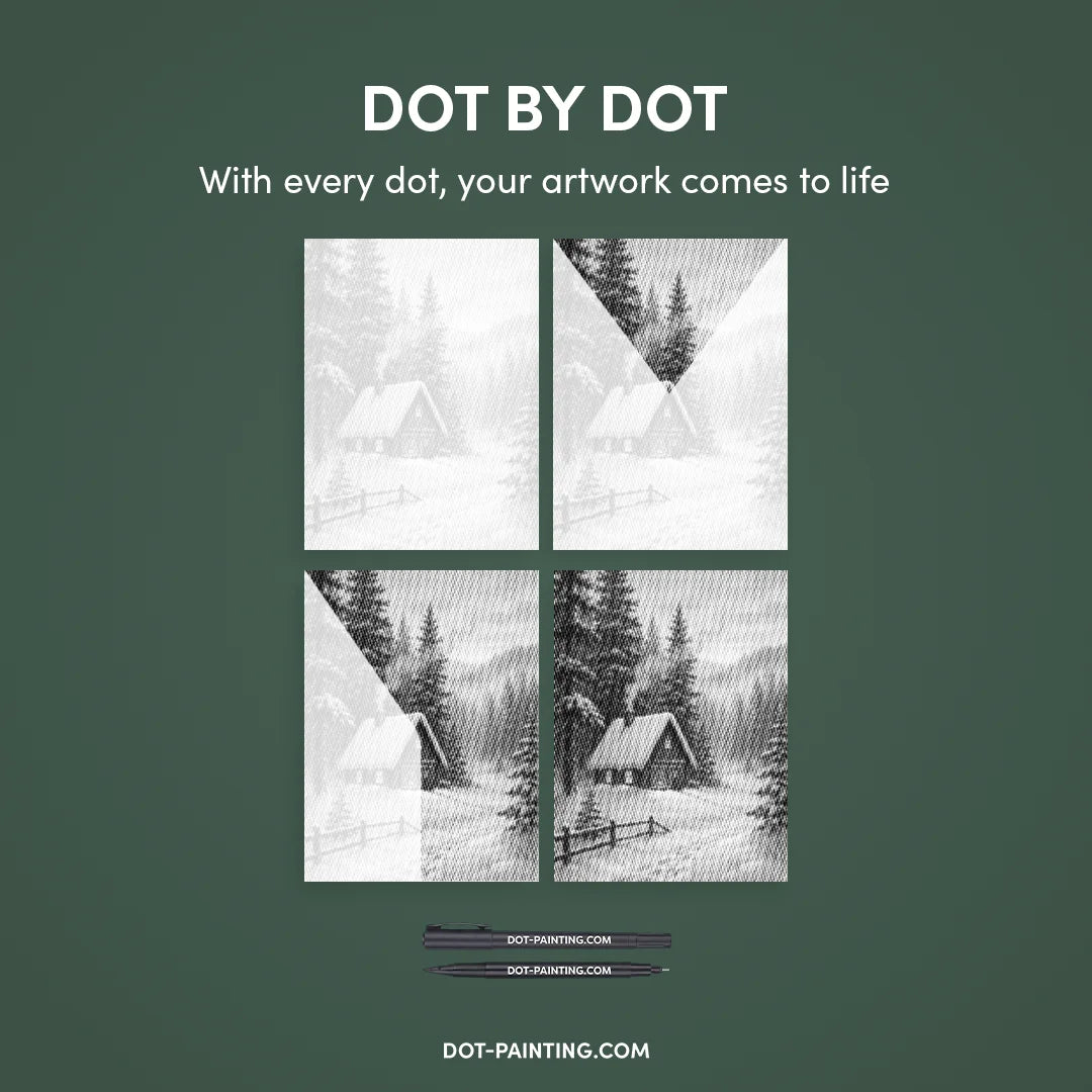 Hyggeligt hus i Snow Dot-maleriet