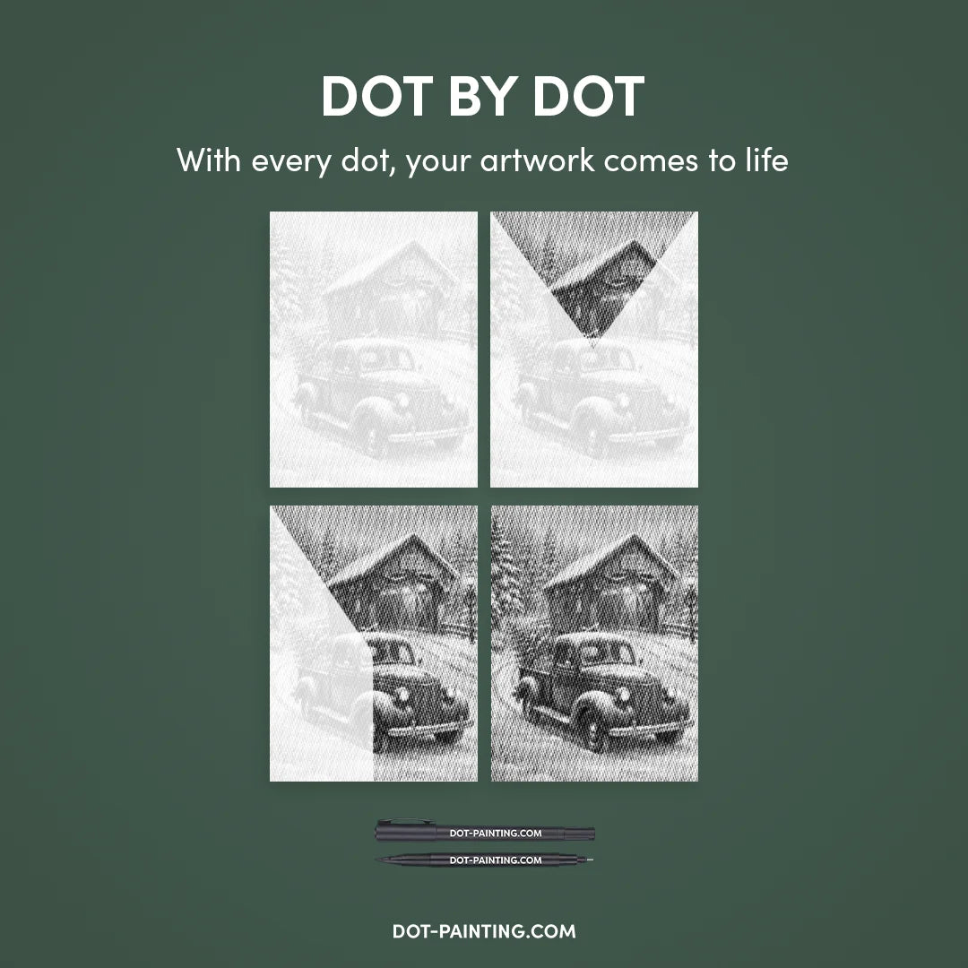 Julemandens bil Dot maleri