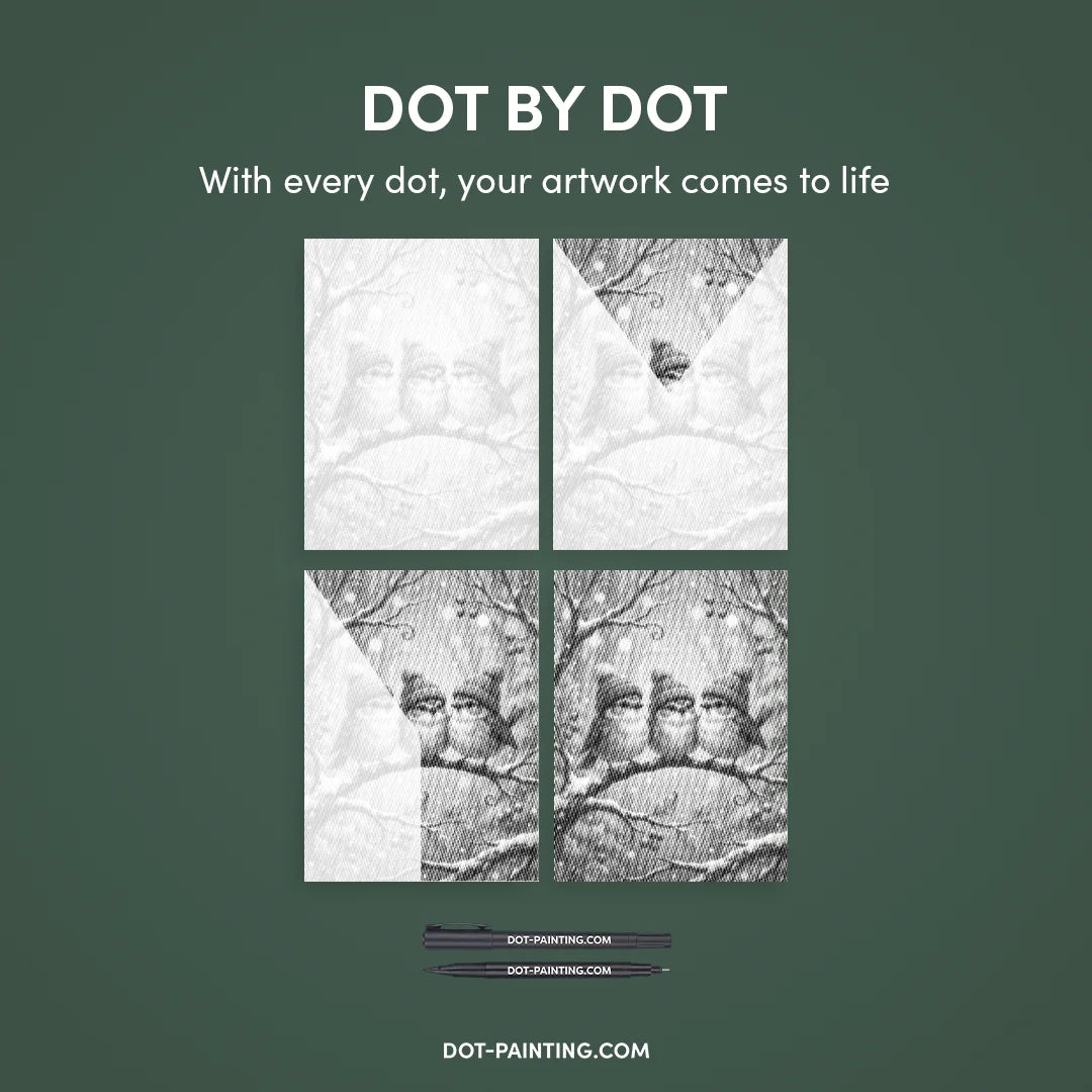 Fugle med hatte Punktmaleri