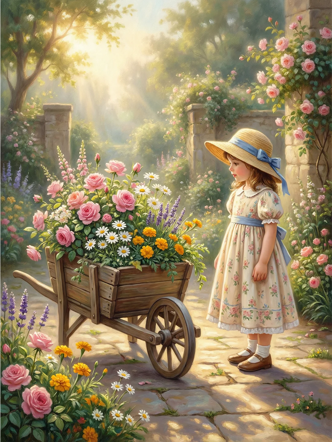 Pige med Blomstervogn Dot Painting