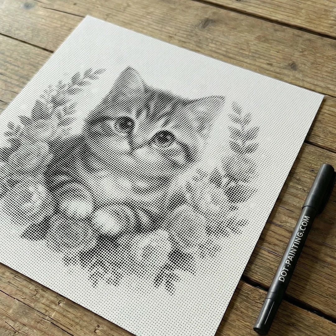 Kat med blomster 2 prik maleri