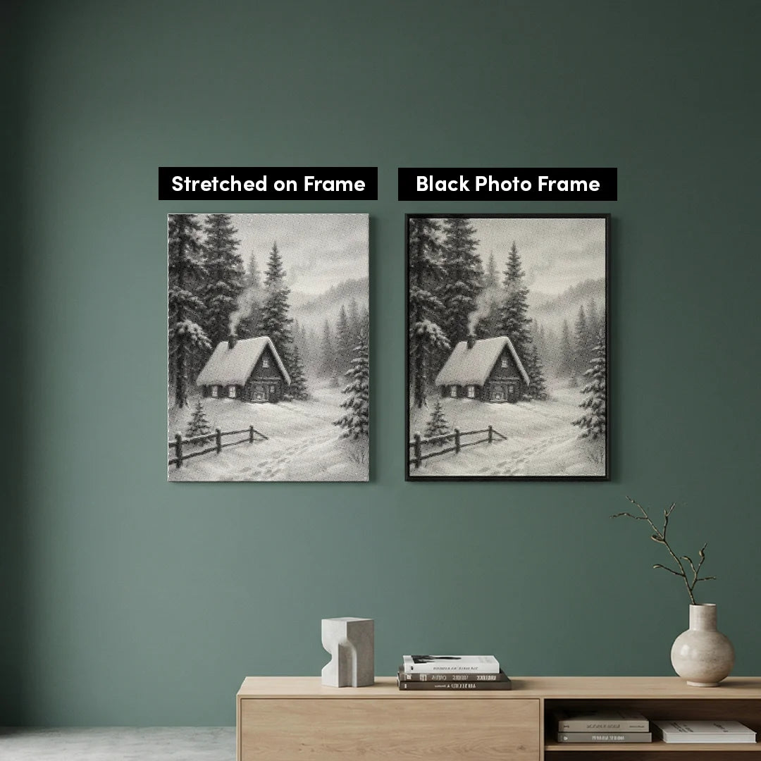 Hyggeligt hus i Snow Dot-maleriet