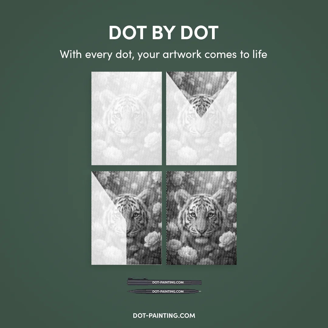 Tiger med blomster Dot maleri